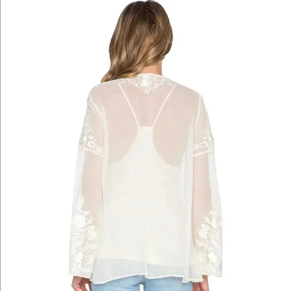 Haute Hippie Floral Peasant Blouse Antique Ivory - Picture 9 of 11